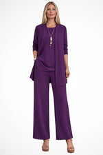 Ensemble 3 Pieces Gilet Long Haut et Pantalon Large - Violet