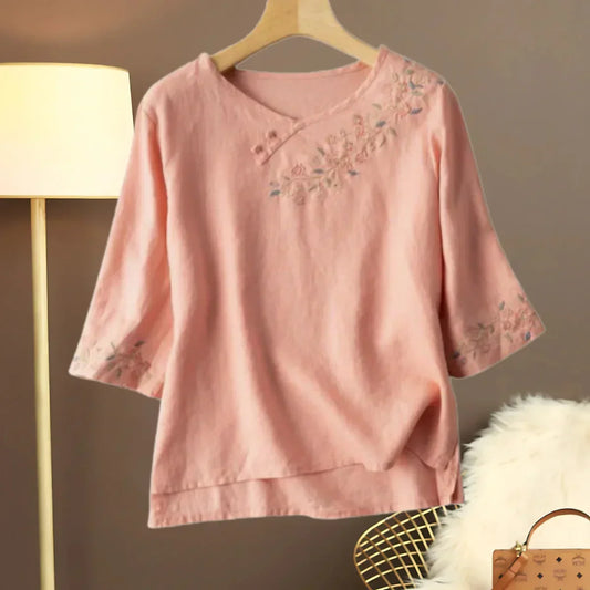 Blouse Brodée Col Asymétrique – Léana