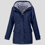 Margot | Veste Imperméable Chaude à Capuche – Bleu marine