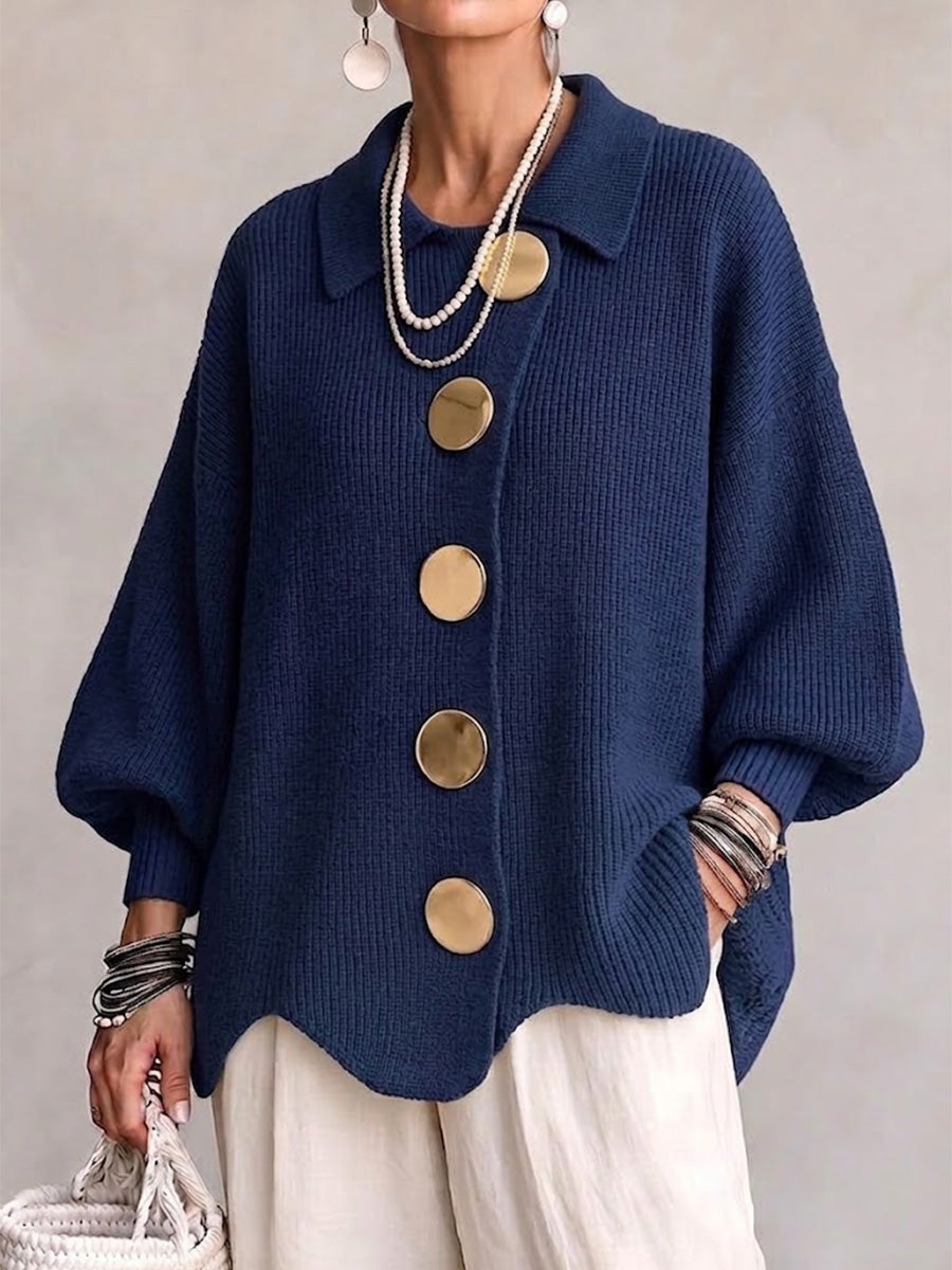Lison | Gilet oversize en maille à boutons dorés